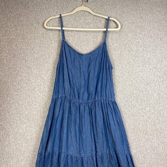 Inner Circle chambray denim maxi dress L full swing tiered skirt pockets cowgirl - Picture 8 of 10